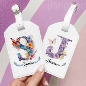 개인화 된 PU 수하물 태그 꽃 편지 이름 가방 라벨 수하물 태그 여행 Accessorie 그녀를위한 결혼 생일 선물