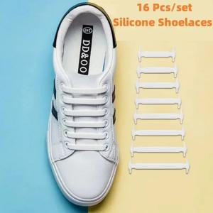 새로운 16Pcs 탄성 신발 끈 모든 운동화 실리콘 스트레치 신발 끈 남여 패션 타이 없음 신발 끈 고무 밴드 신발 끈