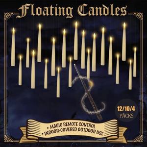 지팡이와 부동 양초 12 PC 매직 매달려 양초 깜박이는 따뜻한 빛 Flameless 부동 LED 촛불 할로윈 장식
