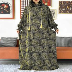 새로운 라마단 이슬람 더블 모자 긴 소매 Abaya 두바이 터키 이슬람기도 의류 코튼 자카드 직물 이슬람 여성 Kaftan