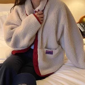 한국 레트로 양면 착용 작은 라벨 디자인, 루즈핏 코디하기 쉬운 긴팔 램스울, 시크한 가을 겨울