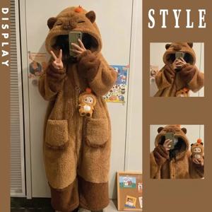 여성용 Onesies 플란넬 코스프레 의상 Capybara 동물 잠옷 만화 후드 잠옷 할로윈 크리스마스 Nightdress