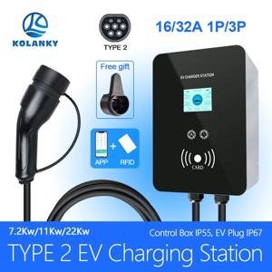 EV 충전 스테이션 월박스 투야 앱 타입 2 IEC-62169 가정용 고속 충전기, 전기차 길이 5m 케이블용, 32A 7.2 22KW
