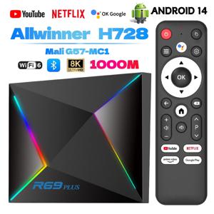 R69 PLUS 안드로이드 14 TV 박스 Allwinner H728 옥타 코어 A55 CPU Mali G57 GPU WiFi 6 8K 비디오 BT5.0+ 16GB-46GB 옵션