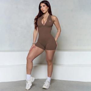 Allure 브랜드 민소매 지퍼 스크런치 엉덩이 Romper 여성 스포티 한 점프 슈트 라이크라 짧은 피트니스 체육관 오버올 운동복