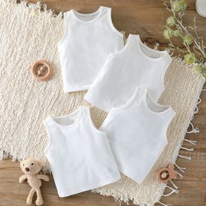 4Pcs 여름 어린이 unisex 조끼 탑 아기 소년 소녀 순수한 단색 민소매 캐주얼 스포티 한 탱크 탑 의류 1-2y