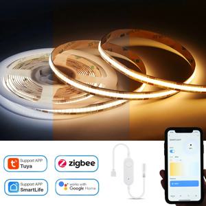 Tuya Zigbee COB CCT LED 스트립 조명, 유연한 조도 조절 찬장 옷장 장식 램프, 알렉사 구글 어시스턴트용, 12V, 2m, 3m, 5m, 10m