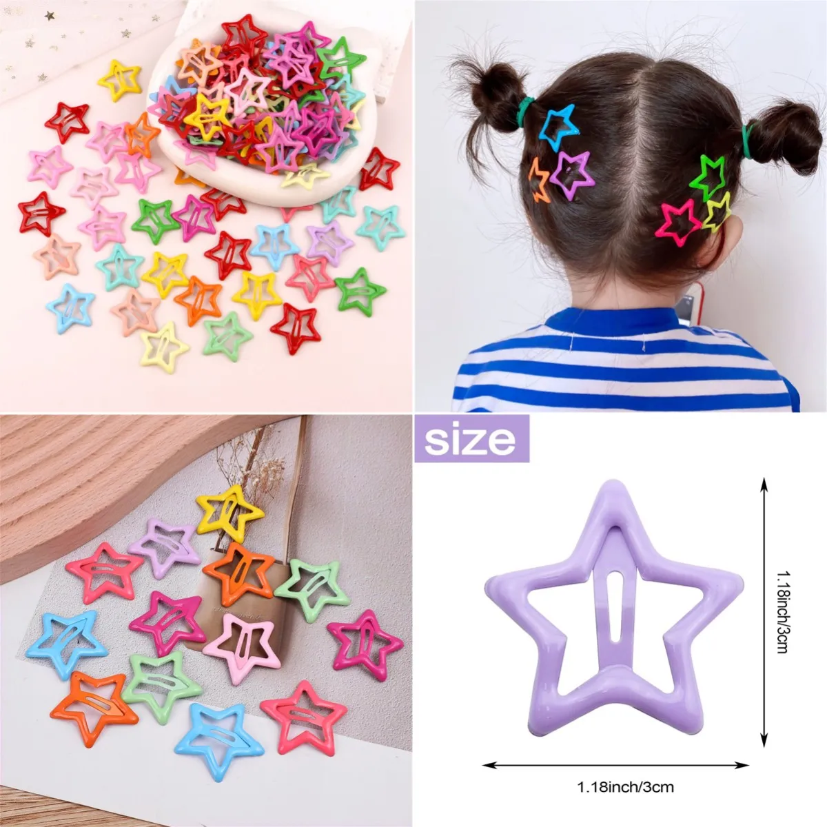 30Pcs 무작위 다채로운 스타 BB Hairclips 소녀 귀여운 스타 바레트 여성 간단한 금속 스냅 클립 머리 장식 헤어 쥬얼리 Accessori