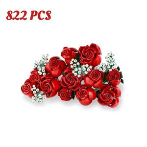 재고 있음 새로운 822pcs 로맨틱 로즈 꽃다발 홈 인테리어 빌딩 블록 10328 크리 에이 티브 식물 시리즈 발렌타인 데이 선물