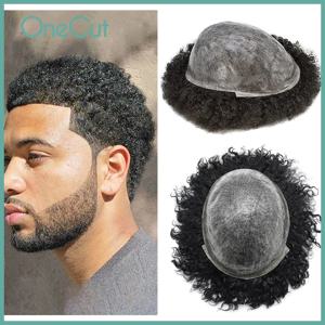 25mm 컬 주입 피부 전체 PU 0.12-0.14mm 아프로 컬 남성 Toupee 인간의 머리카락 시스템 단위 남성 머리 모세관 보철물 남성 가발