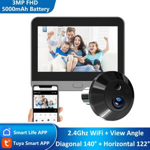 3MP Tuya 스마트 WiFi 디지털 도어 매직 아이 틈 구멍 뷰어 PIR 모션 감지 야간 투시경 카메라 Alexa Google Wide View 140 °