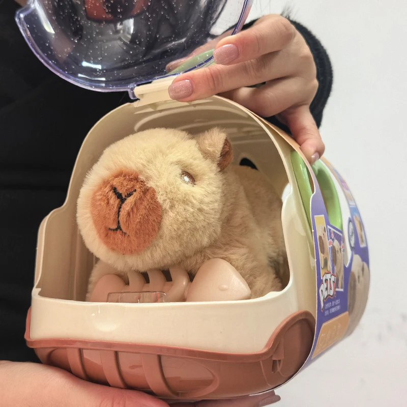 전기 Capybara 산책 인형 장난감 소리 어린이 전기 봉제 인형 장난감 동물 Capybara 플러시 그림 세트 무작위 색상
