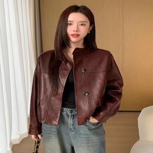 정품 가죽 자른 재킷 여성 봄 가을 하이 엔드 간단한 스탠드 칼라 싱글 브레스트 소프트 리얼 염소 가죽 코트