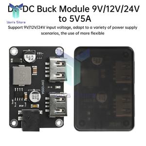 DC-DC 듀얼 USB 출력 고속 충전 스텝 다운 모듈 DC6-30V 9V/12V/24V ~ 5V5A 케이스가있는 휴대 전화 차량용 USB 충전기
