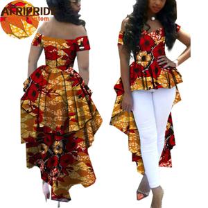 아프리카 여성 의류 AFRIPRIDE 앙카라 v 넥 오프 숄더 코트 대시 키 더블 발목 길이 플러스 사이즈 A722412