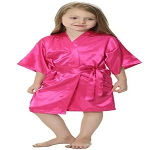키즈 솔리드 새틴 레이온 기모노 가운 신부 들러리 솔리드 목욕 가운 어린이 잠옷 잠옷 드레싱 가운