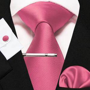 클래식 실크 남자 솔리드 넥타이 레드 블루 그린 비즈니스 웨딩 넥타이 남성용 손수건 커프스 단추 세트 신랑 넥타이 선물