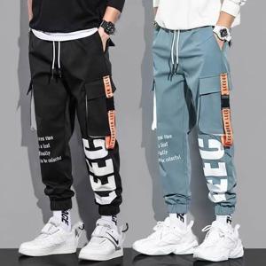 클래식 streetwear 캐주얼 바지 남성 리본 하렘 조깅 바지 남성 슬림 피트 봄 카고 바지 멀티 포켓 여성 바지 j7