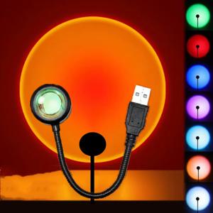 USB 일몰 램프 LED 레인보우 네온 야간 조명 프로젝터 사진 벽 분위기 조명 침실 홈 룸 장식 선물