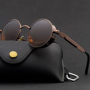 남성 여성을위한 새로운 Steampunk 선글라스 빈티지 유행 라운드 금속 프레임 편광 된 태양 안경 야외 운전 승마 액세서리