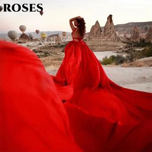 ROSES 우아한 섹시한 레드 무도회 가운, 부드러운 얼룩 연예인 드레스, 롱 트레인 특별 행사 드레스, 맞춤형
