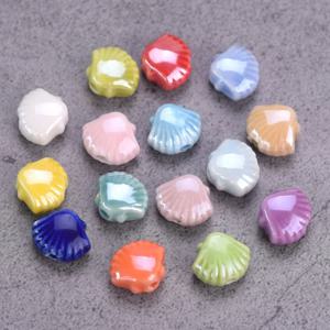 10pcs 11x9mm 가리비 모양 수제 반짝 이는 광택 유약 세라믹 도자기 느슨한 구슬 보석 만들기 DIY 공예 결과 만들기