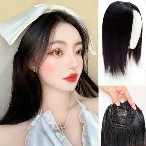 여성용 헤어 익스텐션 합성 클로저 가발, 여성용 머리 수리 블록 대머리 커버 모자, 블랙 미디엄 롱 스트레이트 가발