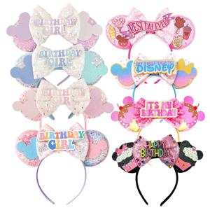 미키 마우스 귀 머리띠 여성 레드 스팽글 생일 소녀 활 미니 헤어 밴드 DIY 디즈니 랜드 헤어 액세서리 아이 선물