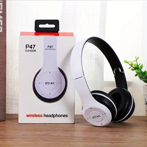 P47 블루투스 5.0 무선 헤드폰 접이식 HIFI 스테레오베이스 이어폰 아이 헬멧 선물, 아이폰 게임용 마이크 USB 어댑터 포함