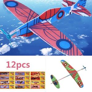 12pcs Diy 손 던지기 비행 글라이더 비행기 거품 비행기 모델 장난감 어린이 어린이 장난감 게임 생일 선물 로터리 비행기