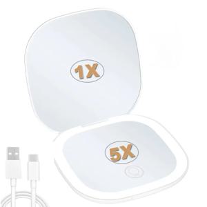 LED 여행 메이크업 거울 3.5인치 조명 소형 거울 1X/5X 확대 2면 1색 휴대용 핸드백 지갑 선물용