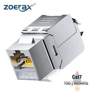 ZOERAX Cat6a Cat7 키스톤 잭 Cat7 RJ45 STP 도구가 필요 없는 유형 아연 합금 모듈 잭 어댑터 커플러(22 ~ 26 AWG)