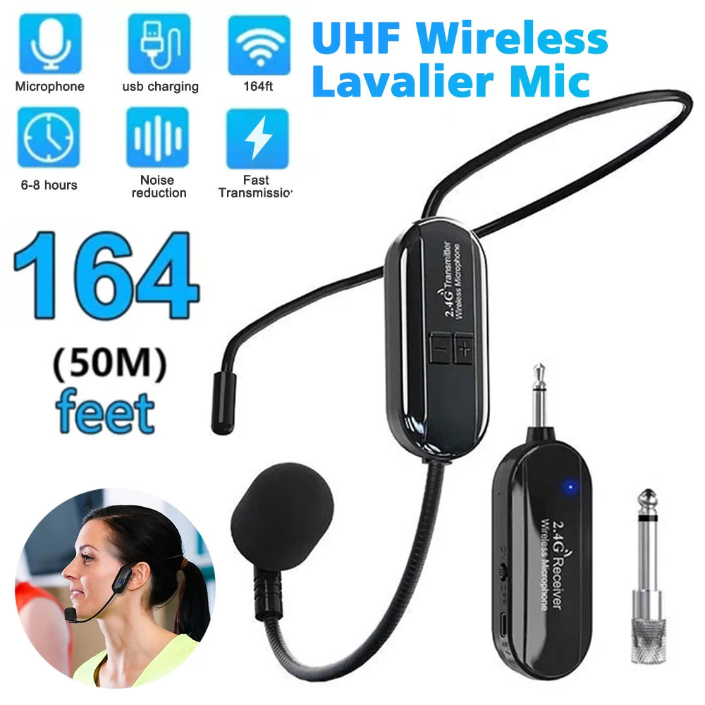 음성 증폭기 스피커 교육 무대 가이드용 수신기가 있는 2.4G 헤드셋 무선 마이크 키트 송신기