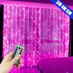 LED 문자열 조명 크리스마스 장식 원격 제어 USB 웨딩 갈 랜드 커튼 3M 램프 휴일 침실 전구 야외 요정