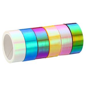 6 롤 15mm x 5m 금속 테이프 자기 접착 홀로그램 호일 거울 금속 마스킹 스티커 장식 스크랩북 마스킹 테이프