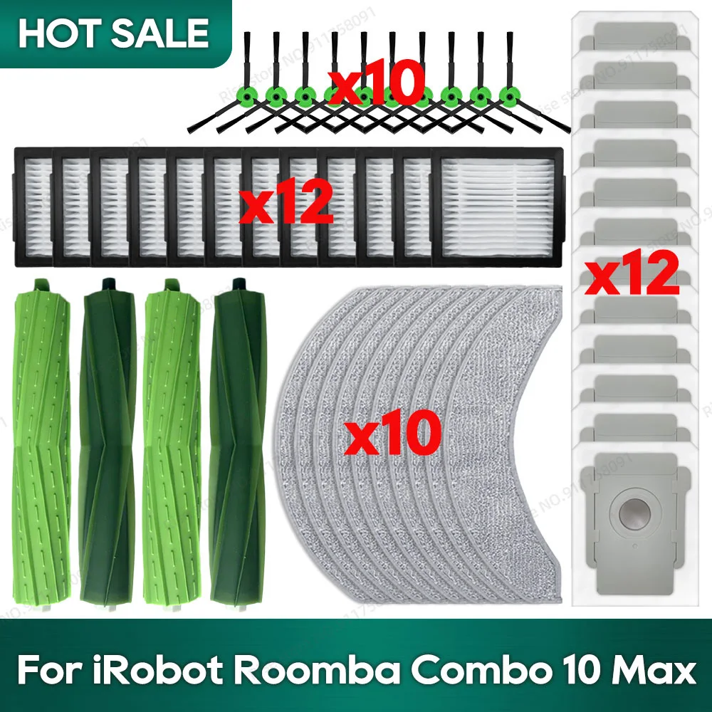 (i Roomba Combo 10 Max) 로봇 진공 액세서리 메인 브러시 헤파 필터 걸레 먼지 봉투 교체 부품과 호환