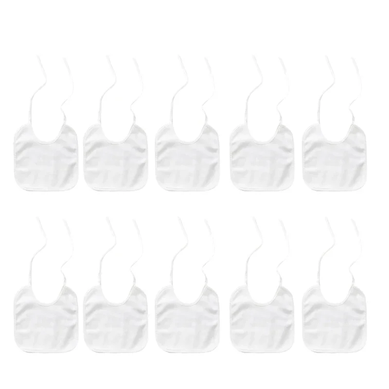 그림을위한 흰색 면화 아기 Bibs, 10pcs Drool Bib 조정 가능한 스트랩 Burp Cloth 방수 타액 수건 세트 팩