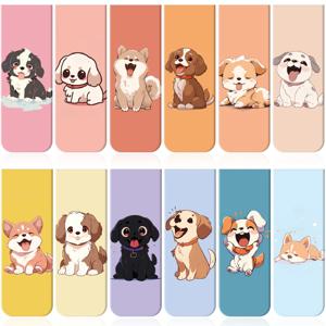 12 Pcs 만화 강아지 자기 북마크: 교사와 학생을 위한 다채로운 종이 클립 페이지 마커