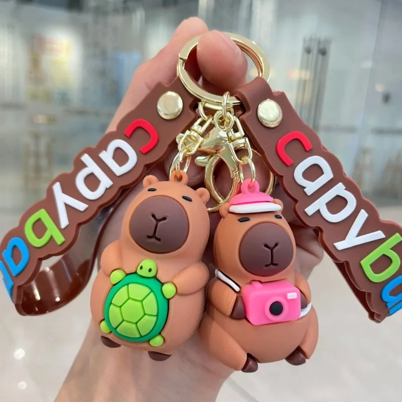 MINISO Capybara 키 체인 PVC 소프트 키 액세서리 소년과 소녀를위한 크리스마스를위한 귀여운 파티 선물 키 버클 금속