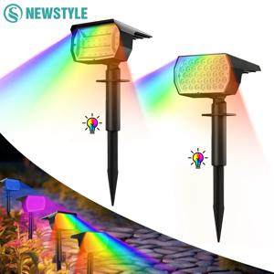 RGB 태양광 스포트라이트, 야외 37 LED, 20LED, 태양광 조경 스팟 전원 벽 조명, 방수 색상 변경, 정원 파티오 산책로 장식