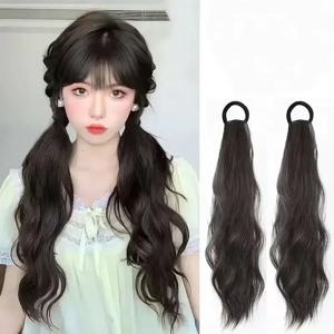 인조 여성용 마이크로 컬드 더블 포니테일 가발, 자연스러운 땋은 포니테일 가발, 익스텐션, 1 개