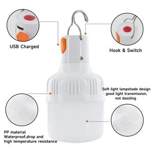 LED 캠핑 램프 20W 40W 80W 캠핑 충전 가능 비상 전구 조명 방수 에너지 절약 전구 걸기 작업등 텐트
