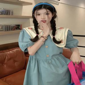 자수 원피스 루즈핏 여름 폴라 소매 자수 루즈핏 여름 폴라 소매 원피스 드레스 원피스 드레스 원피스 드레스