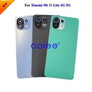 Xiaomi Mi 11 Lite 4G 5G 백 하우징 백 커버 도어 (접착제 포함) 용 카메라 렌즈가있는 AAA 등급 백 커버 하우징