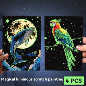 4 개/대 A5 야광운 DIY 다채로운 스크래치 그림 성 Lanscape 귀여운 동물 야경 수동 스크래치 그림 그리기