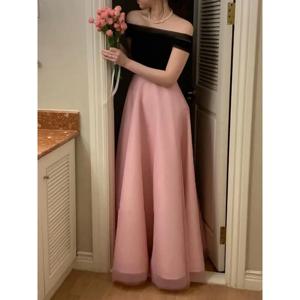 블랙 핑크 한국 저녁 파티 드레스 맞춤형 라인 Strapless 웨딩 사진 촬영 민소매 백리스 코르셋 댄스 파티 드레스