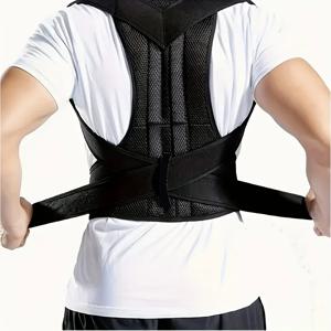 성인용 자세 교정기 1개, 보이지 않는 등 지지대, 검정색 폴리에스테르 섬유, 조절 가능한 상부 등 교정기