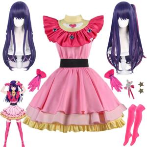 Anime OSHI NO KO 아이 호시노 코스프레 의상 드레스 로리타 스커트 핑크 유니폼 토끼 머리핀 할로윈 카니발 파티 의류