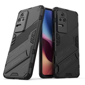 샤오미 포코 F4 5G / 레드미 K40S 5G용 히든 킥스탠드 디자인 하드 PC + 소프트 TPU 하이브리드 폰 케이스 쉘 - 블랙