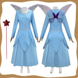 요정 Cos Godmother 코스프레 여성 블루 드레스 마술 지팡이 의상 롤 플레잉 영화 변장 옷 할로윈 카니발 파티 슈트